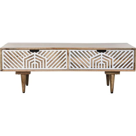 Table basse, table de salon en bois de manguier coloris naturel, blanc - longueur 115 x profondeur 60 x Hauteur 40 cm (1/5)