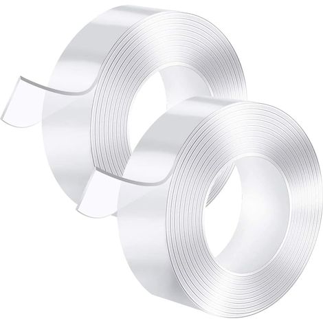 Nano Tape 2 Stück, waschbares Klebeband, wiederverwendbar, multifunktionales Silikon-Klebeband, spurloses doppelseitiges Gel-Klebeband, rutschfestes doppelseitiges Klebeband (5 m x 2 cm x 2 mm) – INHH