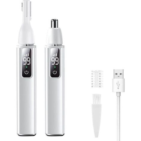 1 2-in-1 Nasen- und Ohrhaartrimmer, USB-aufladbar, Edelstahlklinge, LED-Anzeige, für Männer und Frauen (1/5)