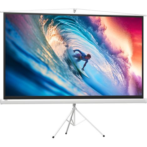Telo per Proiettore Pieghevole da 100" con Treppiede Regolabile 235,8x8x136 cm in Plastica e Metallo Bianco (1/5)