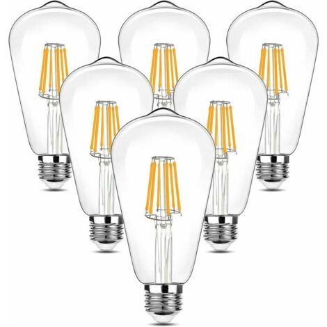 LaBlanc - 6 lampadine LED vintage Edison, 90-265V 6W (equivalente a incandescenza 60W) E27, 600LM 2700K bianco caldo, lampada decorativa in stile retrò antico ST64, per ristorante e bar. (1/5)