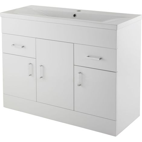 Nuie Eden Floor Standing 3-Door Vanity Unit and Basin-1 Gloss White - 1000mm Wide (1/8)