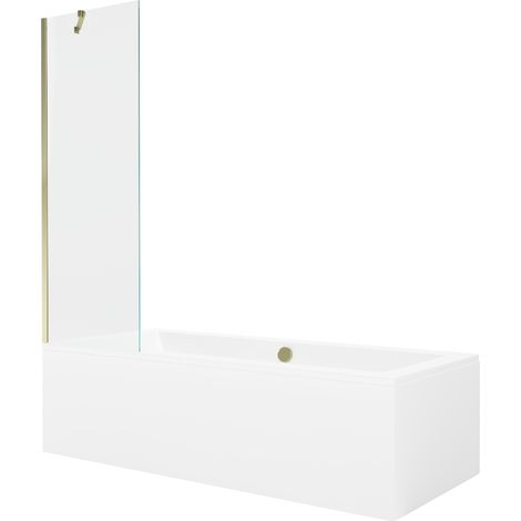 Mexen Cube baignoire rectangulaire 170 x 80 cm avec habillage et paroi 1-volet 60 cm, transparent, doré - 550517080X9506000050 (1/5)
