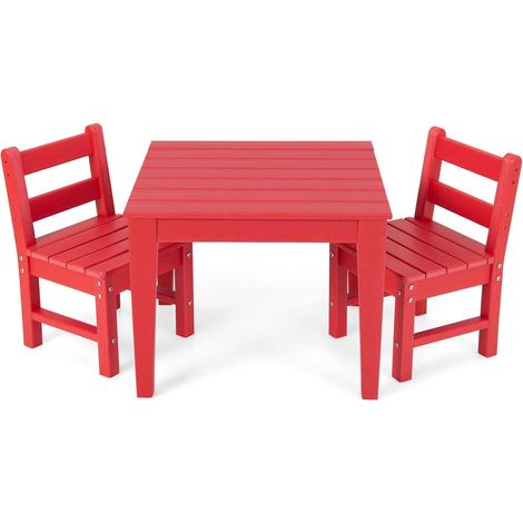 COSTWAY Juego de Mesa y Silla para Niños de 3 Piezas, Juego de Mesa de Actividades para Niños de Exterior con 2 Sillas con Respaldo para Jugar Dibujar y Leer (mesa y 2 sillas, rojo) (1/5)