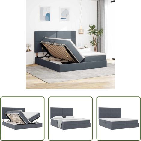 Lit hydraulique -  Lit de Rangement avec matelas Gris foncé 200 x 200 cm Velours (1/5)