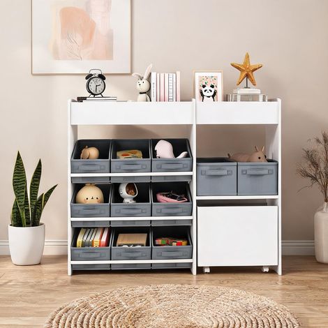 Rangement jouets enfant 11 bacs tissu 105 x 30 x 80 cm blanc (1/5)