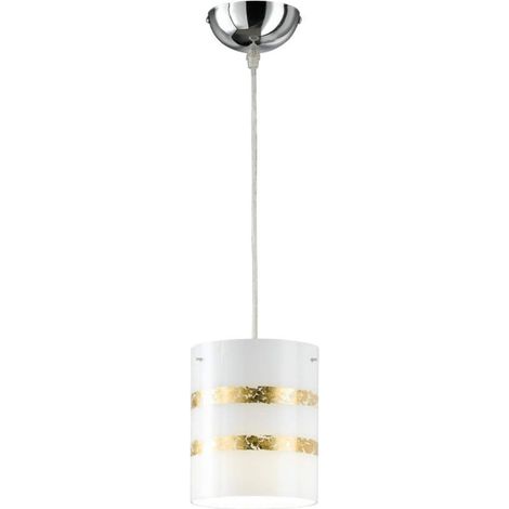 TRIO LEUCHTEN - LAMPADA A SOSPENSIONE NIKOSIA A CILINDRO VETRO BIANCO E ORO DIAMETRO 140MM