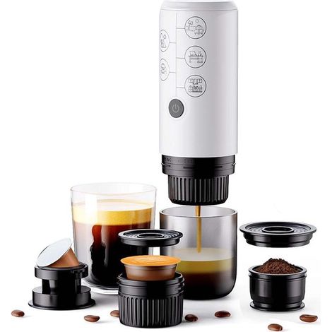 Tragbare, wiederaufladbare Espressomaschine für Reisen und Zuhause, 3-in-1, kompatibel mit Kaffeekapseln, automatischer Kaffeebereiter (1/5)