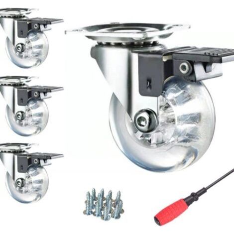 Schwerlast-Möbelrollen mit Bremsen (4 Stück), 50 mm (2"), 360° drehbare Polyurethanräder mit Schrauben, für den Transport von bis zu 160 kg (1/5)