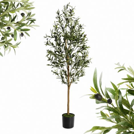 HAUSPROFI Künstlicher Olivenbaum 180 cm–Lebensechte Kunstpflanze aus PE mit Oliven–Für Innen & Außen geschützt–Wasserdicht & Geruchslos–Stabiler Topf inklusive – Ideal für Wohnzimmer, Büro, Balkon, Ga