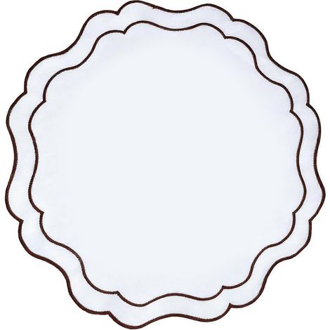 Set de table rond en tissu marron, lavable, à motifs floraux et bords festonnés, idéal pour les repas, les fêtes et les mariages. (1/5)