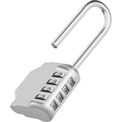 Cadenas Longue Anse, 4 Chiffre Numero Cadenas Code Casier, Cadenas à Code Longue anse Pour Casier Pour Gym, Vestiaire, College, Scolaire Armoire, Escape Game (1 Pièce, Argent) (1/4)