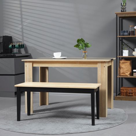 Zweifarbige Holzbank für 2 Personen, Sitzfläche naturfarben, Beine schwarz, 102 x 36 x 45 cm