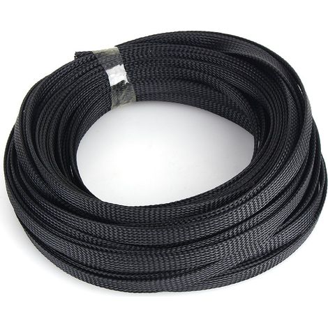Gaine tressée PET extensible noire, 10mm x 10m, haute densité pour câbles (1/5)