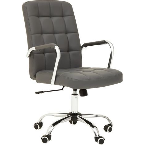 Premier Housewares Brent Grey Leather Effect And Chrome Home Office Chair (1/5)
