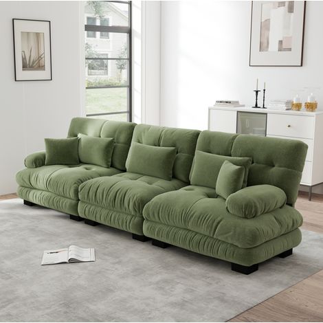 Sofá esquinero modular de 3 plazas en chenilla verde con asiento profundo (1/5)