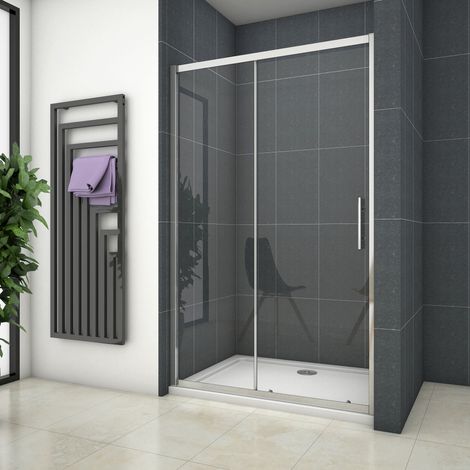 Ocean Sanitaire – Porte de douche coulissante 150x190cm – Verre de sécurité 5mm – Installation en niche – Aluminium chromé – Accès coulissant (1/5)