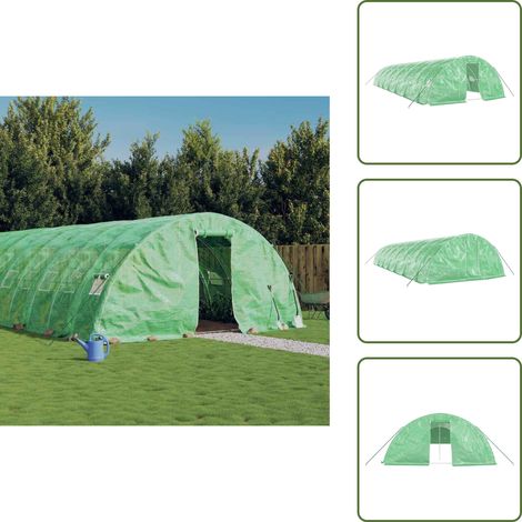 Serre avec cadre en acier vert 70 m² 14x5x2,3 m - Serre De Jardin - Abri Jardin - Tunnel De Jardin - Potager Extérieur - Espace De Culture