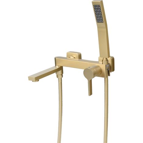 Robinet de Baignoire avec Douchette, Robinet Salle Bain Baignoire et Douche, Mitigeur Baignoire avec Bec Rotatif à 90° avec Douchette, Or brossé PTBG18G (1/5)