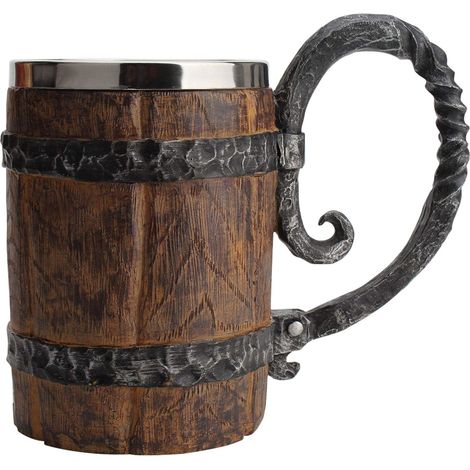 Tasse à bière en acier inoxydable - Double paroi - Avec poignée - Motif pirate - Pour bar, restaurant, décoration d'intérieur