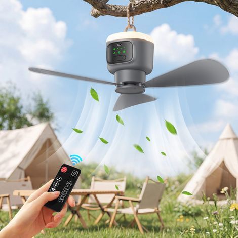 Ventilatore da soffitto portatile per campeggio con luce LED - diametro 45 cm - batteria da 12.000 mAh - telecomando - 4 velocità e timer (1/5)