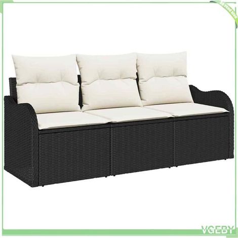 Ensemble canapé de jardin - FAFEICY - 3354226 - 3 places - Poly rotin noir - Coussins polyester - Pieds réglables (1/5)