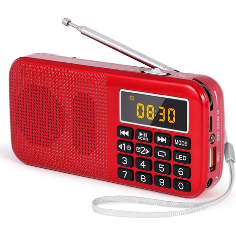 J-725 Radio Portable Rechargeable, Poste Radio FM avec Batterie Rechargeable 3000mAh, Petite Radio Portable Digital avec Horloge/Réveil et éClairage de Secours, Prise en Charge MP3/SD/USB/AUX (1/5)