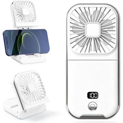 Mini Ventilateur Portable- Silencieux,  4 Vitesses, avec Batterie 3000mAh et Affichage Numérique, pour Bureau, Maison- Blanc (1/5)