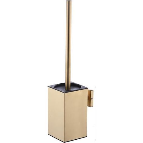 WC-Bürste und -Halterung aus Edelstahl, zur Wandmontage, langer Griff, quadratisches WC-Bürstenset mit abnehmbarer Kunststoffbürste (gold) (1/5)