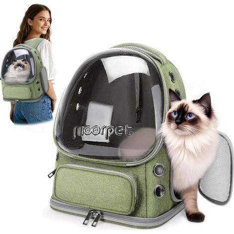 1 Katzenrucksack – Faltbarer Transportkorb – Atmungsaktives Sichtfenster – Für Reisen und Camping – Waldgrün – 34 x 27 x 42 cm (1/5)