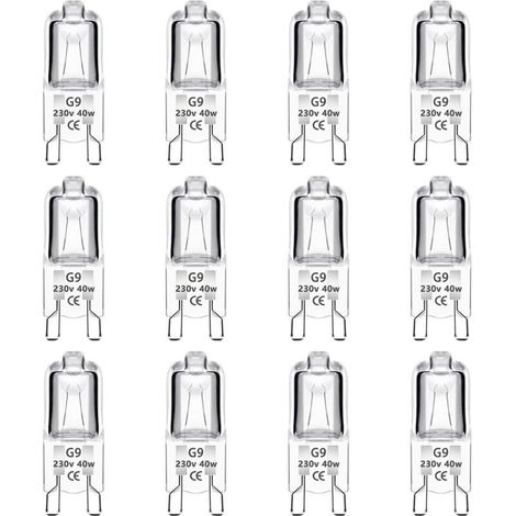 Lot de 12 ampoules halogènes G9 40 W 230 V à intensité variable, blanc chaud, sans scintillement, pour fours, suspensions, éclairage paysager et éclairage d'armoire.