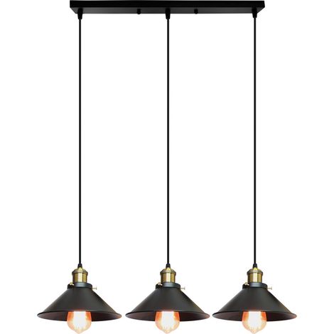 3-flammige Kronleuchter Industrial Edison-Design Pendelleuchte Metall E27 Ø22cm Deckenlampe für Schlafzimmer Küche Esszimmer Schwarz & Antikes Messing