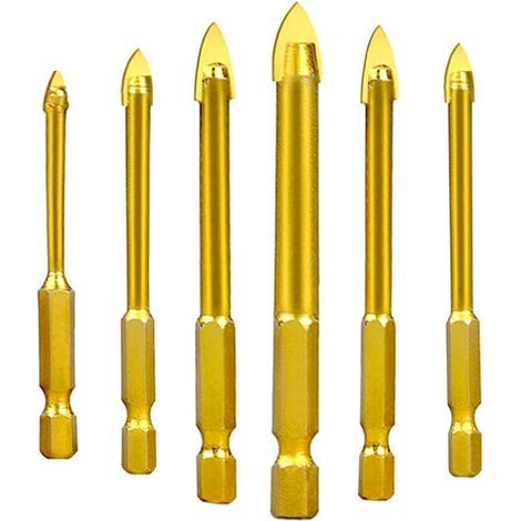 Forets pour Verre, Céramique, Carreaux, Cristal en Acier de Tungstène, avec Queue Hexagonale, Revêtement en Titane, 3mm, 4mm, 5mm, 6mm, 8mm, 10mm, Lot de 6 (1/5)