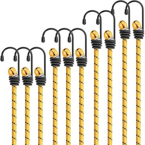 FENOPLASTICACordes élastiques Tendeur Robuste Lot de 10 pièces de 60cm Vert Bungee Cords avec Crochets pour la Protection des Meubles, des Chariots, des tentes de Camping, des Motos (1/5)