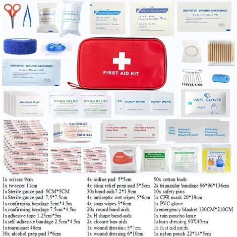 Mini Trousse Premier Secours 180 Pièces, Petite Trousse à Pharmacie, Kit Premier Secours pour Voiture Maison Lieu de Travail Voyage Camping Randonnée et Sports en Plein Air (1/4)