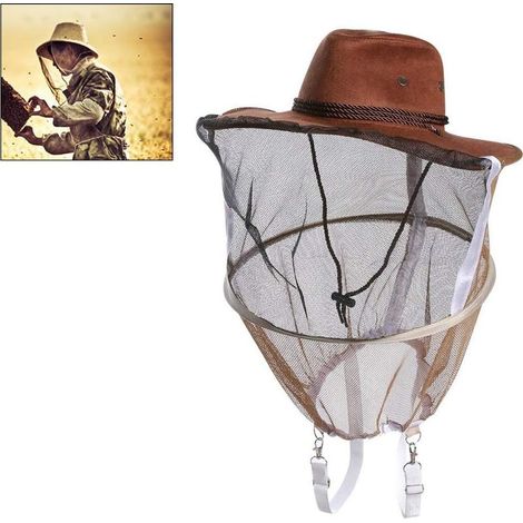 Chapeau d'apiculture avec voile Poly coton voile d'apiculture chapeau d'apiculteur masque de mouche de moustique casquette tête de pêche en plein air filet Protection du visage (1/5)