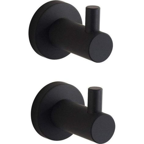 Schwarze, flache Handtuchhaken, 2er-Set zur Wandmontage, aus Edelstahl SUS304, je 5 x 7 cm (L x H). (1/4)
