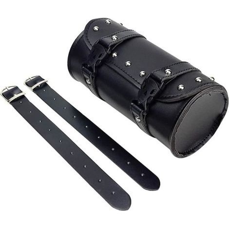Sac à Outils de Moto en Cuir PU, Sac à Outils de Fourche Arrière, Sacoche Outils Moto Ronde,avec 2 Sangles de Montage, pour Plupart (1/4)