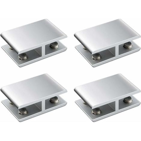 VURAHOME - Lot de 4 pinces à verre réglables double face en alliage d'aluminium pour étagère en verre, support de serrage pour 10-12 mm d'épaisseur (1/5)