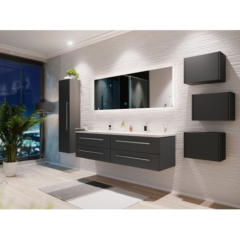 Badmöbelset Colossos160 4-teilig LED Spiegel Hochschrank 3er Boxen grafit (1/5)