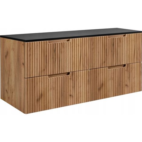 Meuble de Salle de Bain VENA - 160 cm - Chêne doré - Fronts rainurés - Soft close