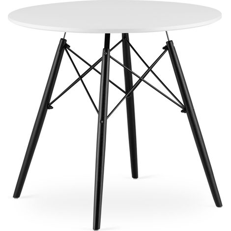 Mesa redonda Valora KOVA blanca patas negras Ø80 cm ambiente moderno (1/4)