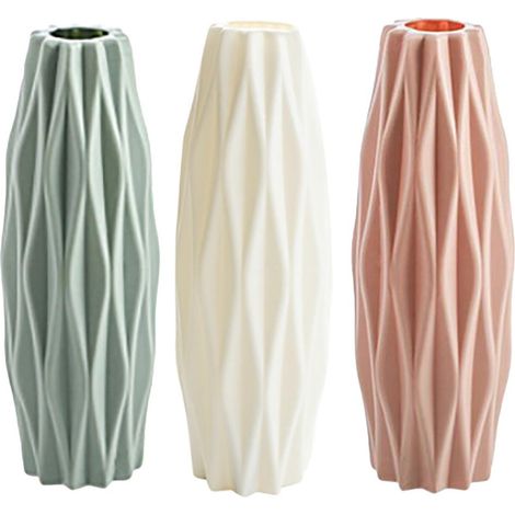 Dekorative PPS-Blumenvase 7,5 x 7,5 x 21 cm, Weiß, Rosa, Grün – Einzigartiges Set mit poliertem Diamantmuster (1/5)