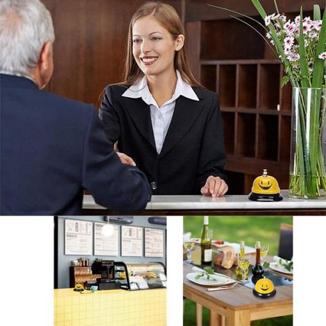 Cloche de service, Cloche de Table, Cloche de Réception Cloche de Table en Fer Métallique Motif Sourire pour Hôtels Bars (1/4)