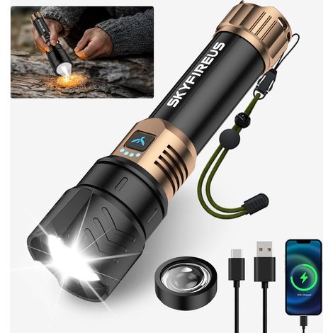 Lampe Torche Tactique LED Ultra Puissante 50000 Lumens - Zoom Réglable, Lentille d'Allumage, 4 Modes d'Éclairage, Fonction Powerbank, Étanche IPX6 pour Outdoor, Camping et Situations d'Urgence (1/5)