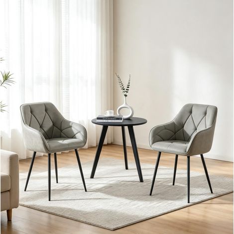 Set da 2 sedie da pranzo imbottite in cuoio rigenerato grigio scuro, con braccioli, schienale ergonomico e gambe in metallo regolabili FLORAGRACE (1/5)