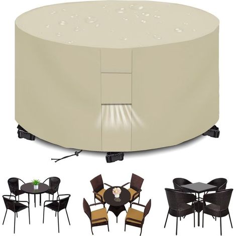 Housses pour Mobilier de Jardin Exterieur Imperméable Housse Table de Jardin Protection avec Grilles D'aération Housse Salon de Jardin 420D Rond Bache Table Anti-UV Beige (188x84cm) (1/5)