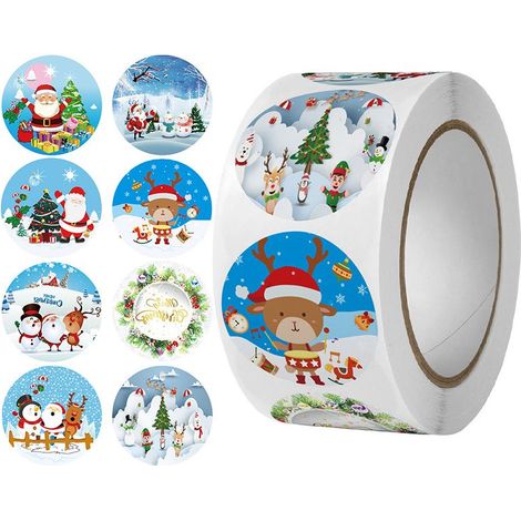 500 Pièces Cadeau De Noël Étiquette,Autocollant De Bande Dessinée Flocon De Neige Autocollant Décoratif,Kraft Impression Autocollant, Pour Le Festival De Noël Présente Des Étiquettes Autocollants (1/5)
