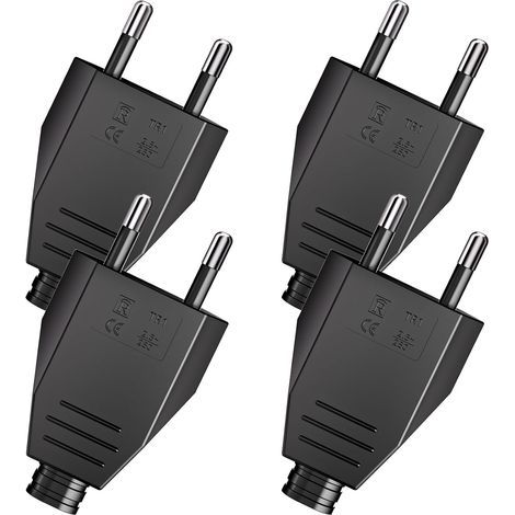 (Noir)4 Pièces Fiche Européenne Plate, Prise Electrique Male 250V 2.5A, Fiche Euro Schuko Fiche D'alimentation Domestique Décorative à Encastrer ou à Remplacer