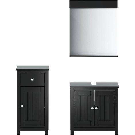 Maison Exclusive - 3-tlg. Badmöbel-Set BERG Schwarz Massivholz Ki